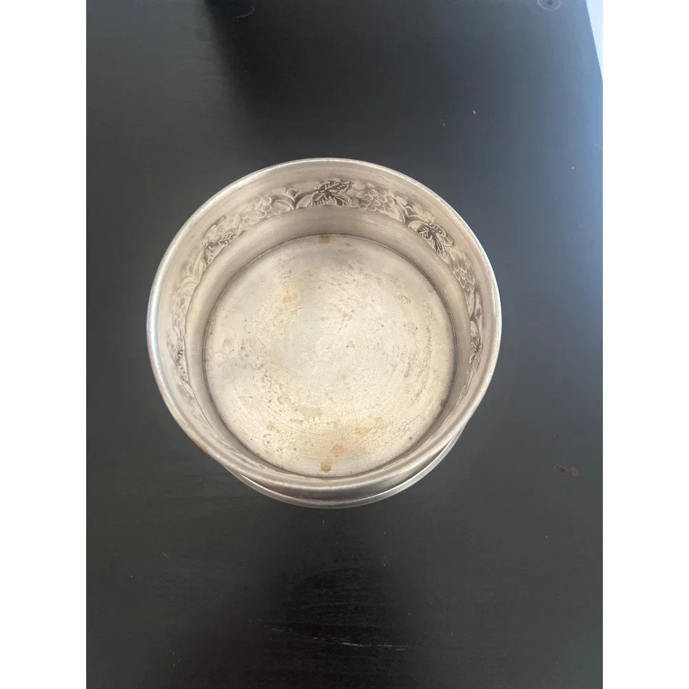 Pottery Barn Wine Bottle Coaster Pewter Grapevine Embossed Metal Decorative Bowl